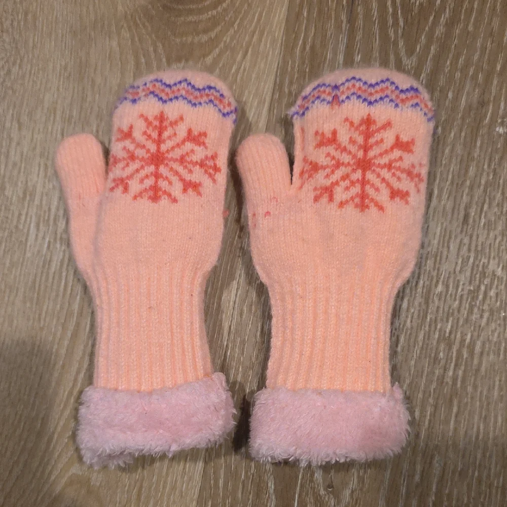 Pink Mittens with Snowflake Design